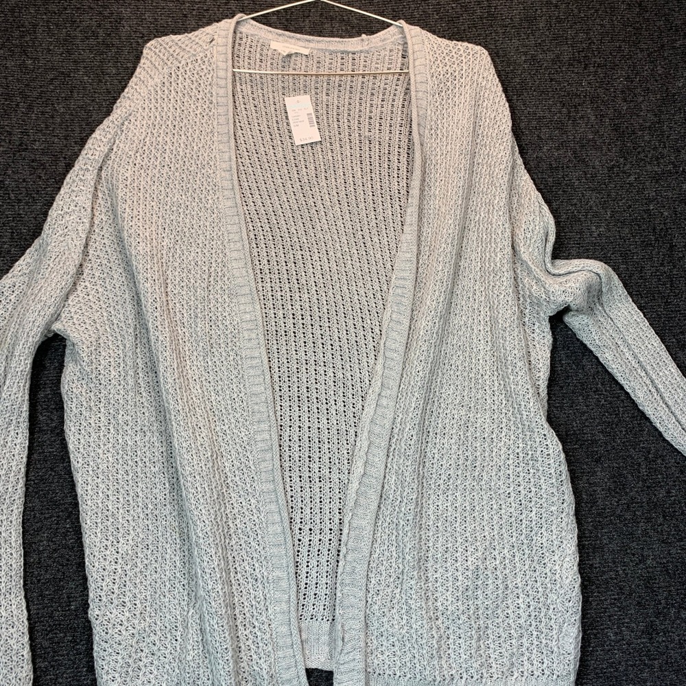 Maurices Cardigan S/M Gray Open Front Knit Crochet Oversized Rolled Hem NWT